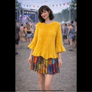 Ellison + Young Textured Fuzzy Ruffle Sweater Quiet Boho